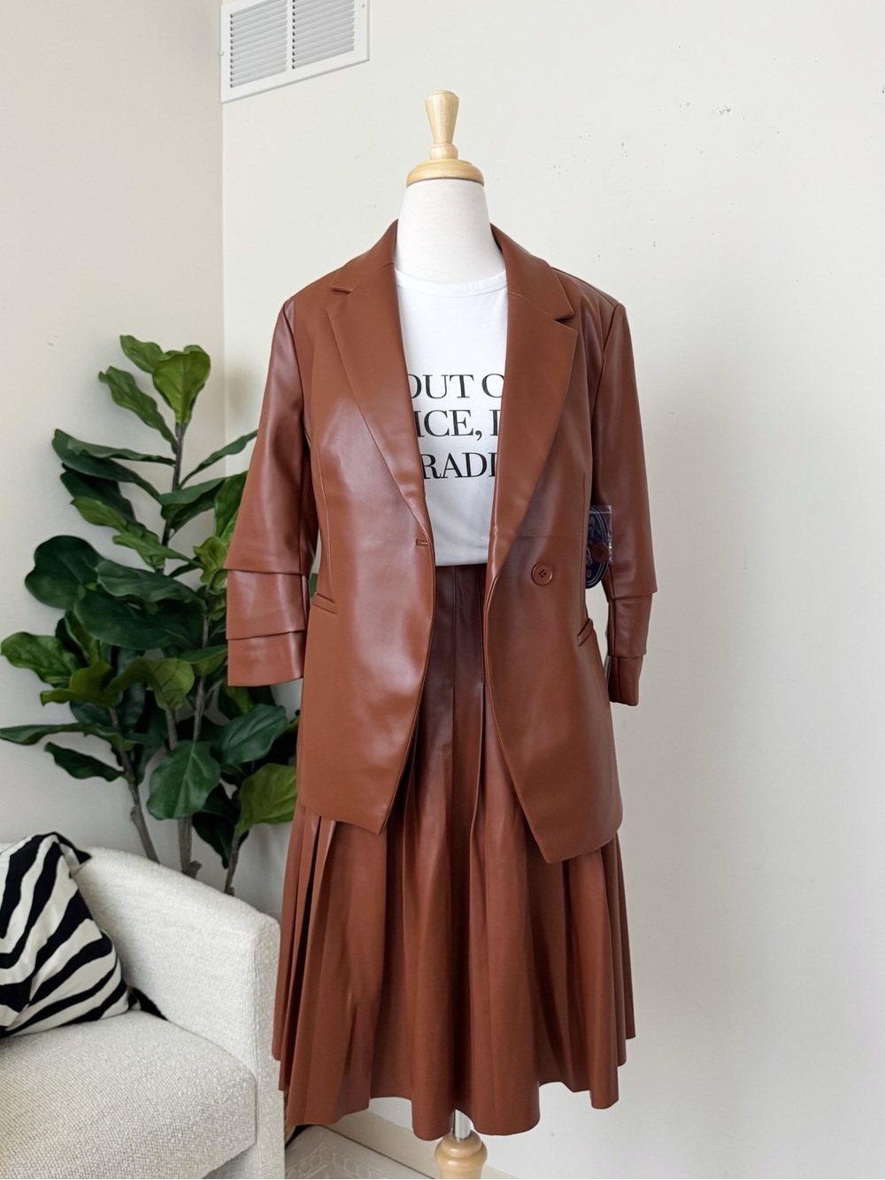 A-Line Faux Leather Midi Skirt - Brown - Picture 11 of 14